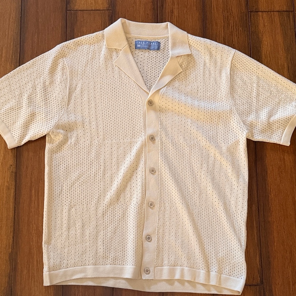 Free Planet Beige Textured Button Down Shirt